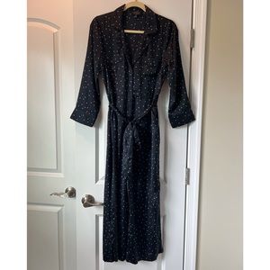 Lucky Brand Navy Polka Dot Tie Waist Jumpsuit